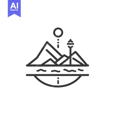 Premium design asset: An abstract linear illustration of a mountain city and sky