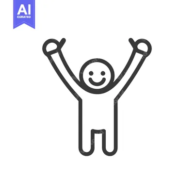 Aset premium populer: A smiling stick figure with arms raised in joyous celebration