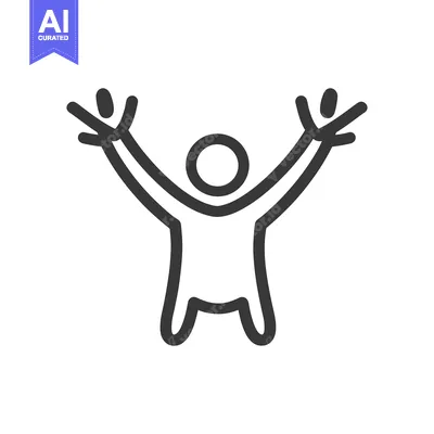 Aset premium populer: Simple outlined depiction of a person celebrating with arms raised