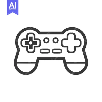 Aset desain premium: A simple stylized graphic of a game controller silhouette