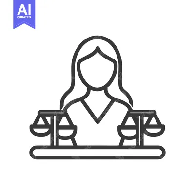 Popular premium asset: A female figure standing behind scales of justice on a table