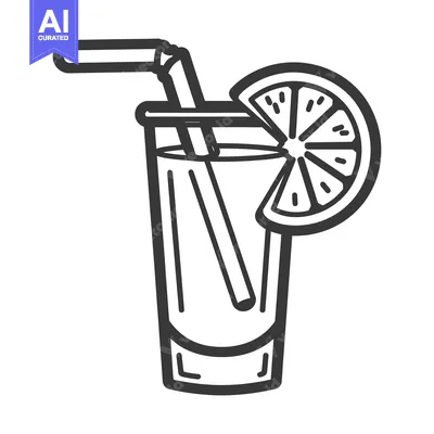 Aset desain premium: A simple line drawing of a refreshing beverage in a glass