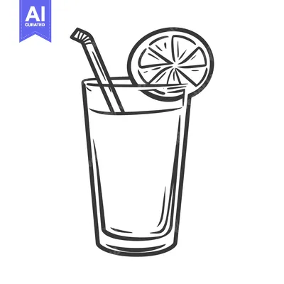 Premium design asset: A tall glass of refreshing beverage with fruit garnish and straw