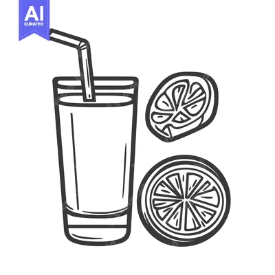 Aset desain premium: A glass of juice and sliced citrus fruit in illustration style