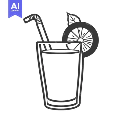 Aset desain premium: A refreshing beverage featuring a straw and citrus fruit garnish
