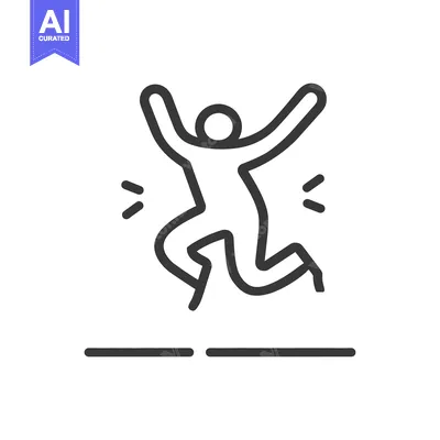 Aset premium populer: Simple outline of a person jumping with arms raised in air