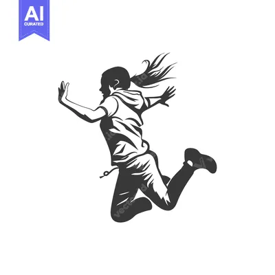 Aset premium populer: A grayscale silhouette of a woman mid air in motion