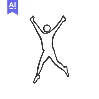 Aset desain premium: A simple line drawing of a person jumping with joy