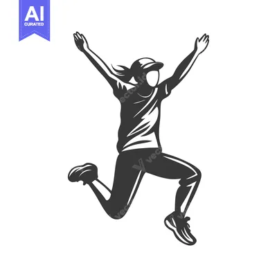 Aset desain premium: A silhouette of a woman jumping with arms raised in excitement