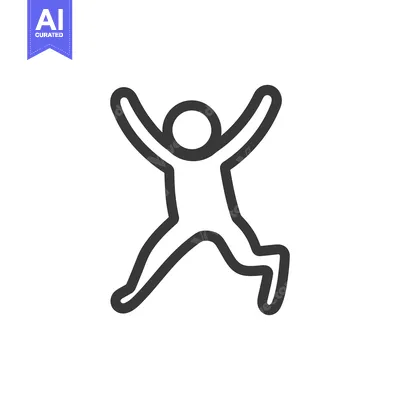 Premium design asset: Simple illustration depicts a person jumping with arms raised in the a
