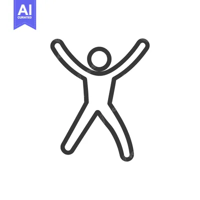 Aset desain premium: Simple outline illustration depicting a human figure with arms raised