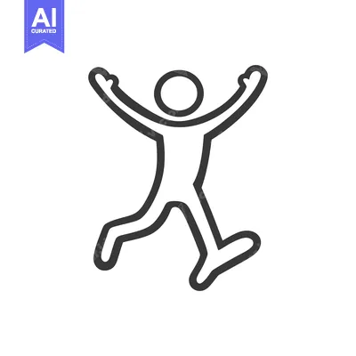Aset desain premium: Simple illustration depicting a joyful stick figure jumping in the air