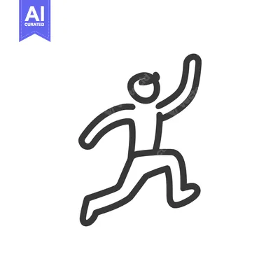 Aset desain premium: Dynamic Line Art: Figure Leaping with Joyful Exuberance on White Backg