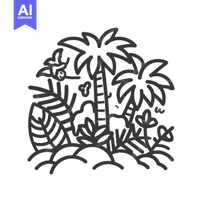 Aset desain premium: Tropical palm trees and other plants create a lush forest design