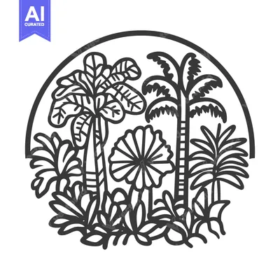 Popular premium asset: A stylized monochrome illustration of tropical palm trees and plants