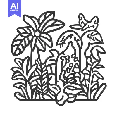 Popular premium asset: Black and white illustration of a jungle environment with plants