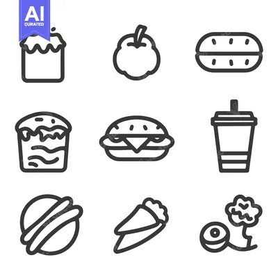 Aset premium populer: Outlined icons depicting various types of food and beverages
