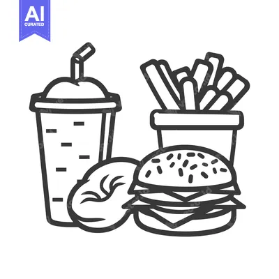 Aset desain premium: A delicious depiction of a burger fries soda and pastry