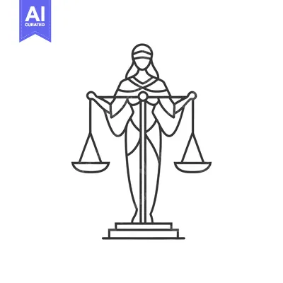 Popular premium asset: A stylized linear image depicting the Lady of Justice holding scales