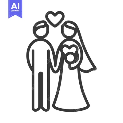 Aset premium populer: Simple line art illustration depicting a wedding couple with love symb