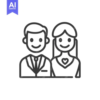 Aset desain premium: Simple line drawing of a couple smiling and looking forward