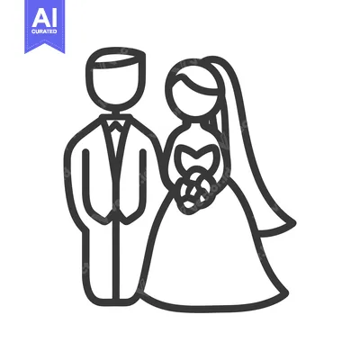 Aset desain premium: A stylized illustration depicts a bride and groom standing together
