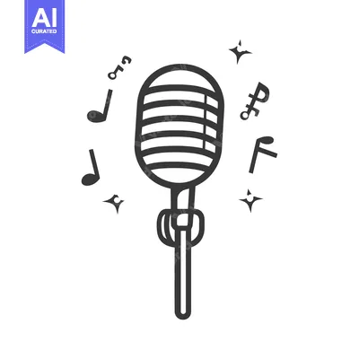 Aset desain premium: A black and white illustration of a classic microphone