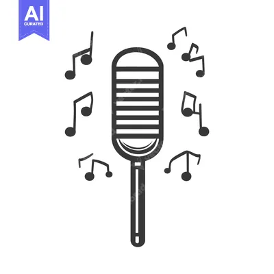 Premium design asset: A black microphone and musical notes representing song and sound