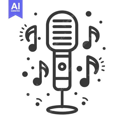 Aset desain premium: A black and white drawing depicting a music microphone and notes