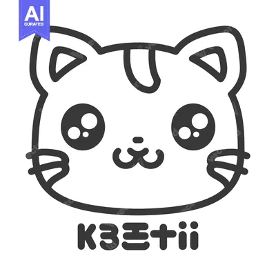 Aset premium populer: An adorable cat face illustration rendered in a minimalist style