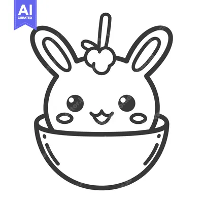 Premium design asset: An adorable rabbit character sitting inside a simple bowl shape