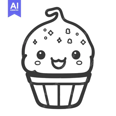 Premium design asset: A friendly cupcake with sprinkles and a smiling happy face