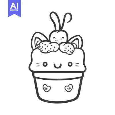 Aset premium populer: A cute smiling cartoon bunny character resting on a cupcake