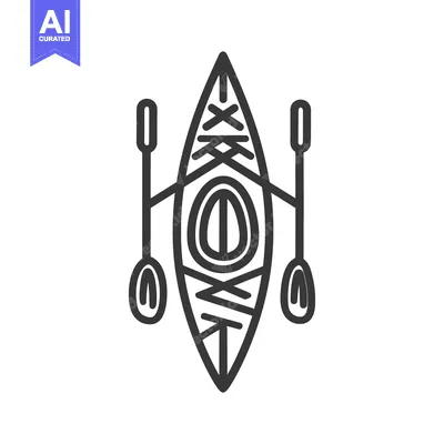 Aset desain premium: Minimalist Kayak Icon with Paddles, Outline Style, Water Sport Symbol