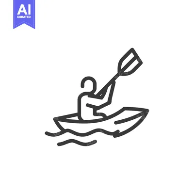 Premium design asset: Minimalist Kayaking Icon: Person Paddling Boat on Water Waves