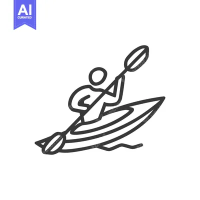 Aset premium populer: Minimalist Kayaking Icon: Person Paddling in Water, Line Art