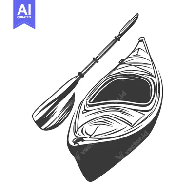 Premium design asset: An illustrated kayak beside a paddle ready for water activities