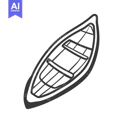Popular premium asset: A simple black and white line drawing of a canoe boat