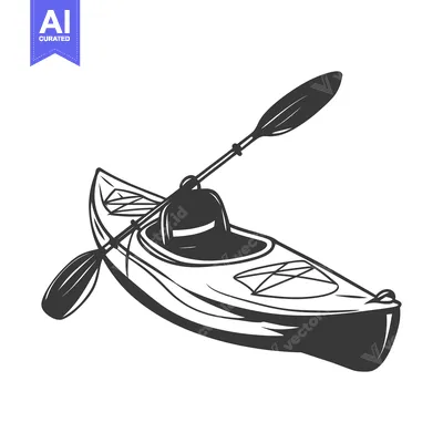 Aset premium populer: A monochrome illustration of a kayak with a paddle is shown