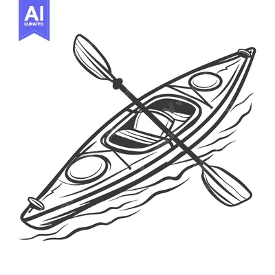 Premium design asset: A black and white drawing of a kayak with paddle
