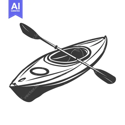 Aset premium populer: A single kayak and a paddle are displayed in black and white