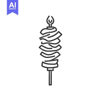 Aset desain premium: Minimalist Doner Kebab Icon: Skewer with Sliced Meat Outline