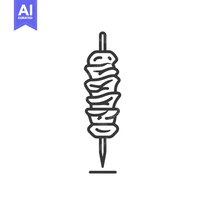 Aset desain premium: Minimalist Line Art: Skewered Meat Illustration on White Background