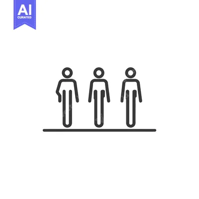 Premium design asset: Three people stand in a row presented through simplified line art