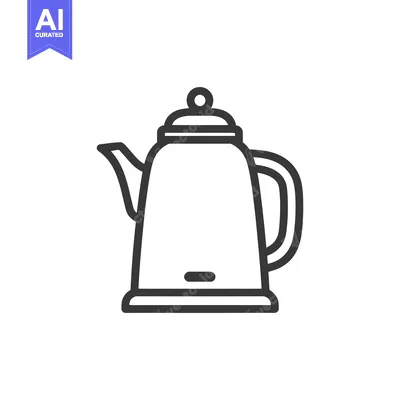 Aset premium populer: Minimalist Kettle Icon: Clean Line Art on White Background