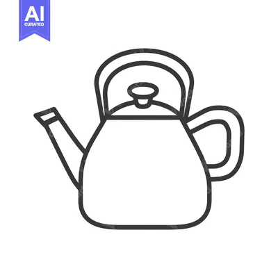 Aset desain premium: A black and white illustration of a classic tea kettle