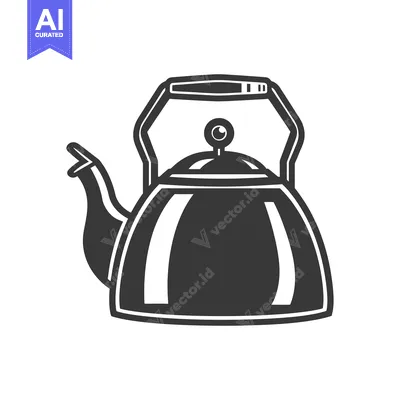 Aset premium populer: A monochrome illustration of a classic stovetop tea kettle