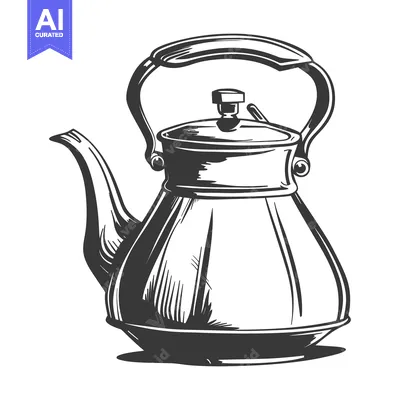 Aset desain premium: A vintage illustration of a metal kettle used for boiling water