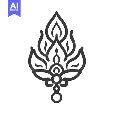Aset premium populer: An abstract symmetrical floral design composed of black curved lines