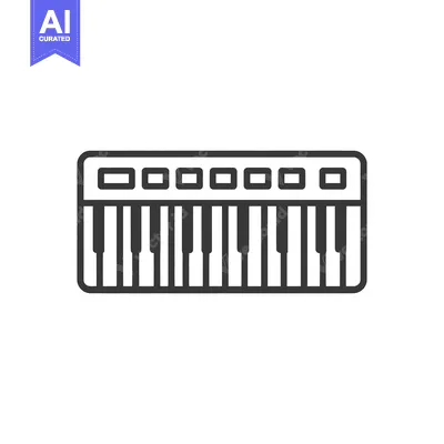 Aset desain premium: Minimalist Keyboard Icon: Simple Musical Instrument Outline on White